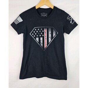Grunt Style Womens Shirt Size Small Black First Responder Red Line American Flag
